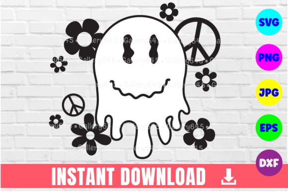 Drippy Smiley Face Retro Groovy Graphics for T-Shirt Designs