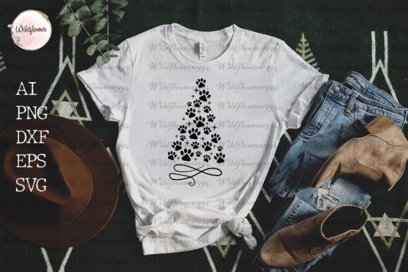 Paw Christmas Tree Graphics for T-Shirt Designs